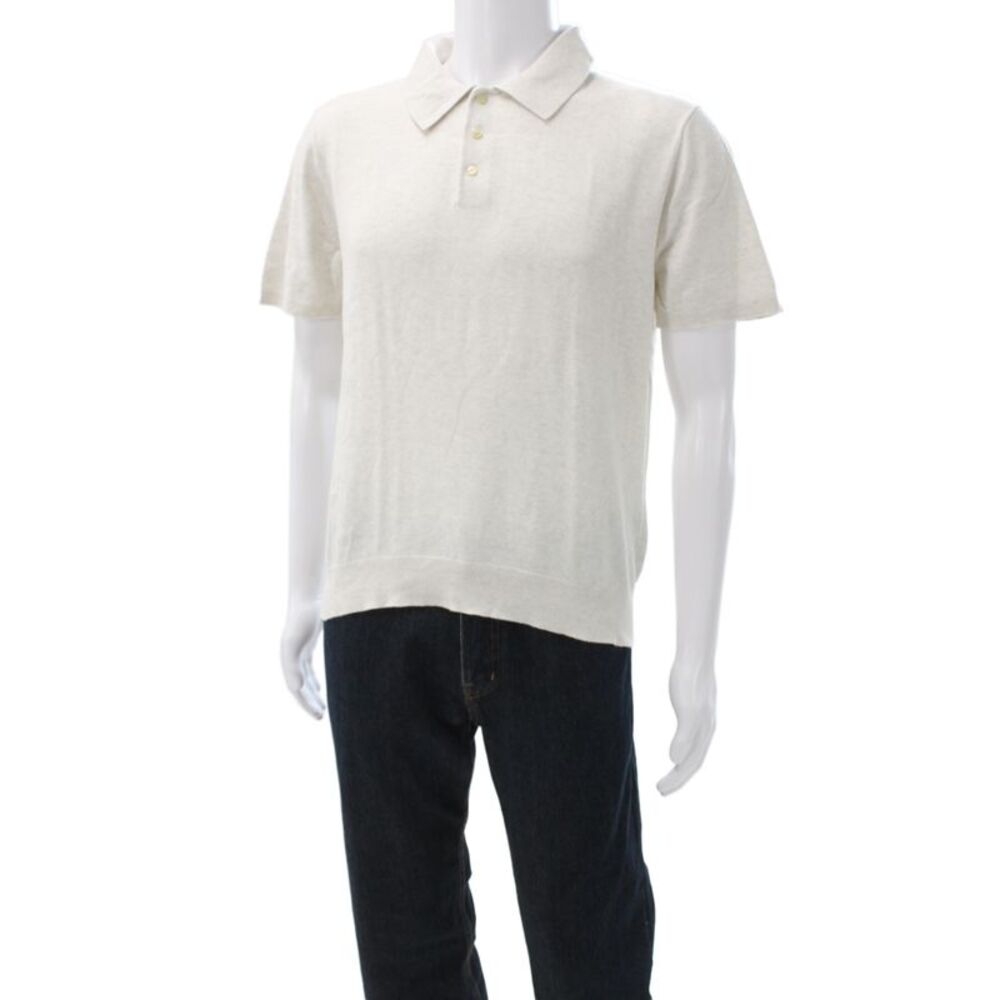 J Crew Mens Beige Cotton Collared Polo Short Sleeve Button Solid Size M